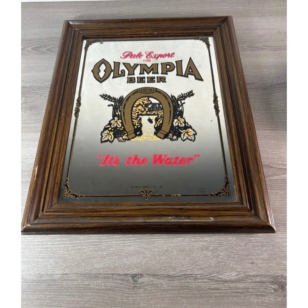Vintage Olympia Beer Pub Mirror Its the Water Horseshoe Bar Sign 14x17 Framed